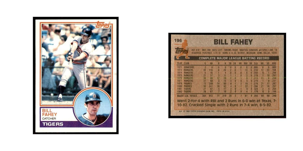 1983 Topps Bill Fahey Baseball Cards #196
