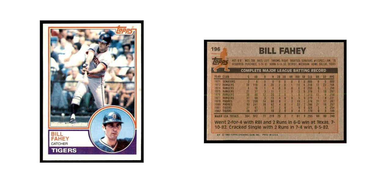 1983 Topps Bill Fahey Baseball Cards #196