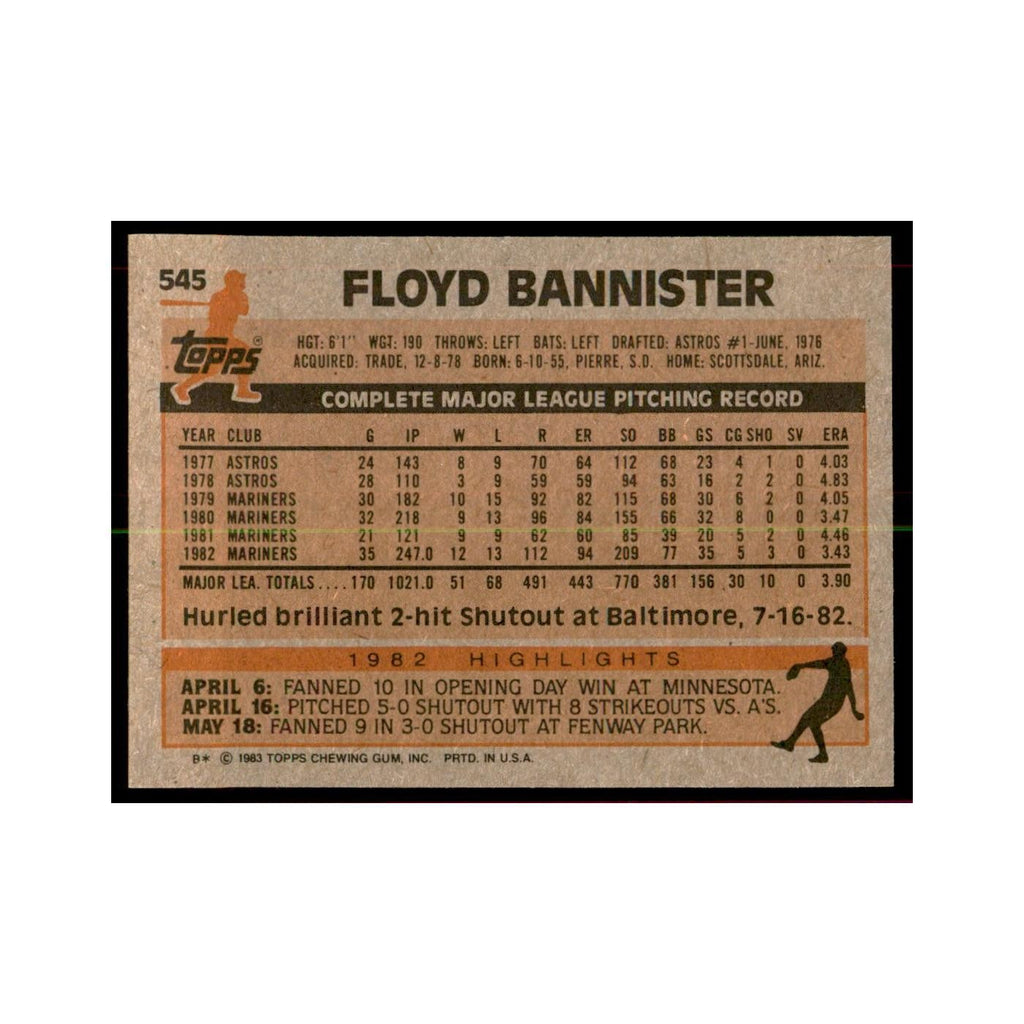 1983 Topps Floyd Bannister Baseball Cards #545