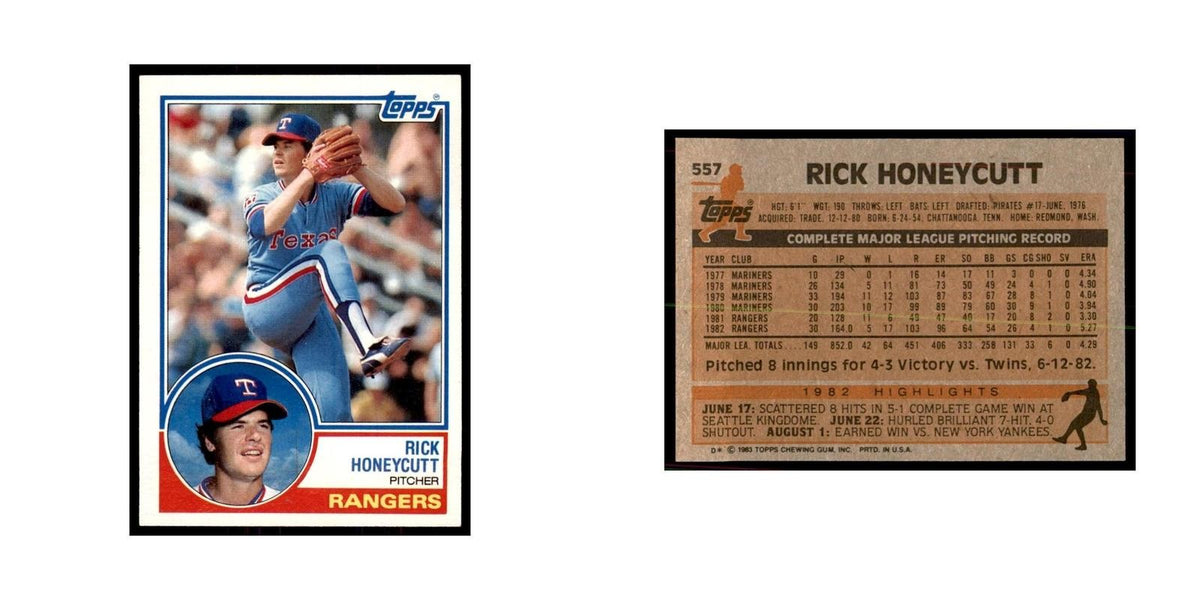 1983 Topps Rick Honeycutt Baseball Cards #557