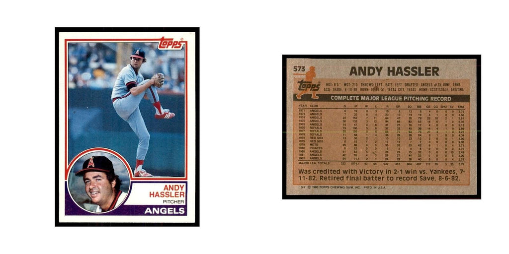 1983 Topps Andy Hassler Baseball Cards #573