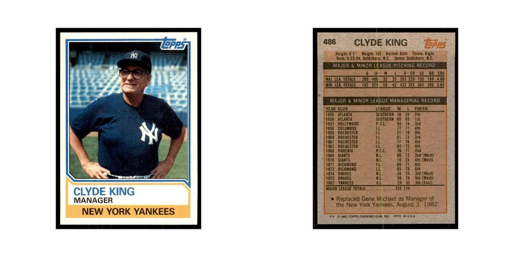 1983 Topps Clyde King Baseball Cards #486