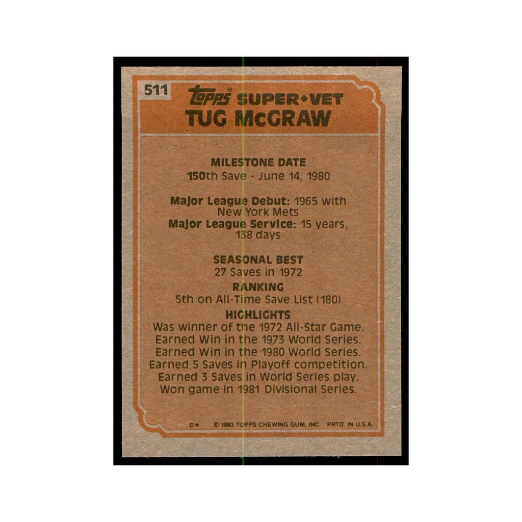 1983 Topps Tug McGraw Baseball Cards #511