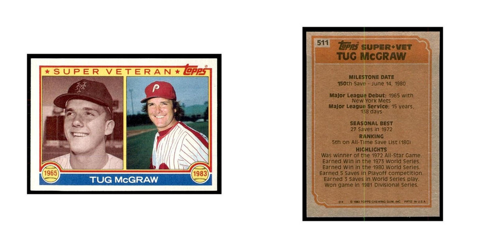 1983 Topps Tug McGraw Baseball Cards #511