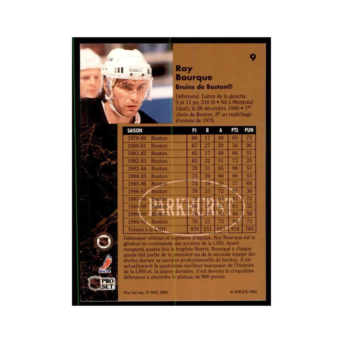 1991 Parkhurst French Ray Bourque Hockey Cards #9