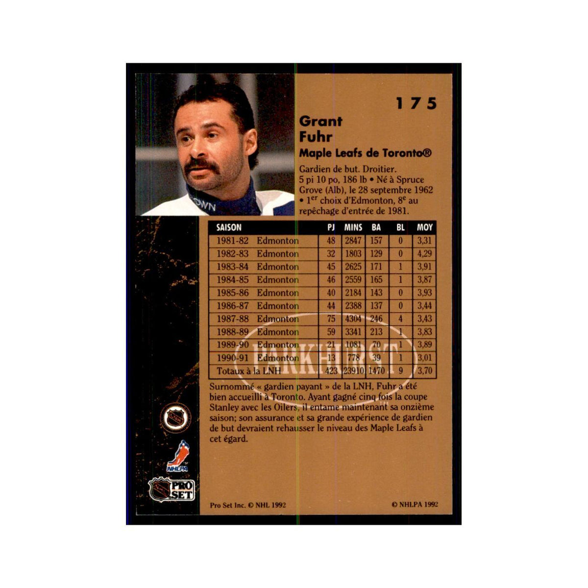 1991 Parkhurst French Grant Fuhr Hockey Cards #175