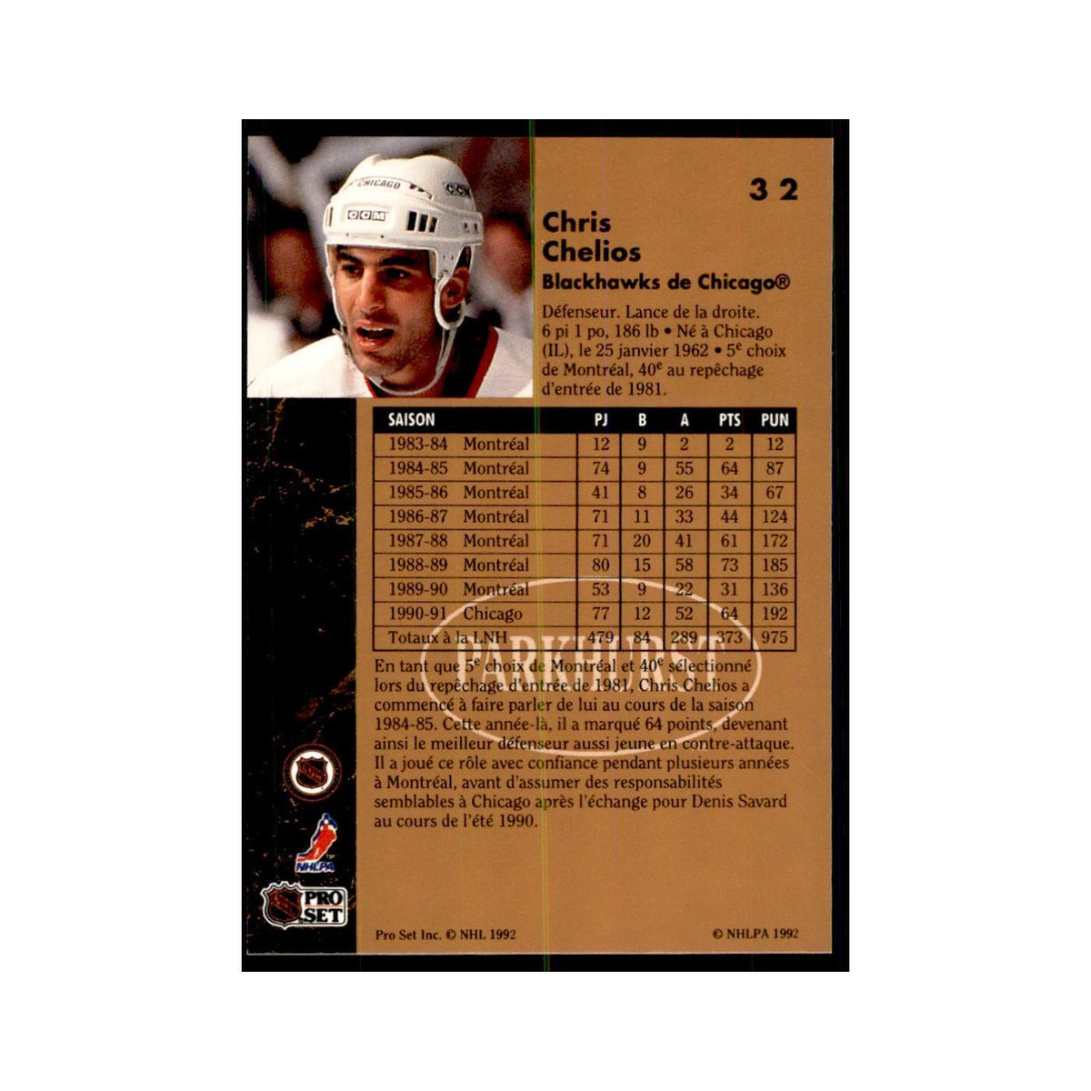 1991 Parkhurst French Chris Chelios Hockey Cards #32