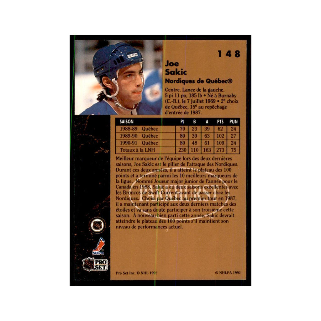 1991 Parkhurst French Joe Sakic Hockey Cards #148