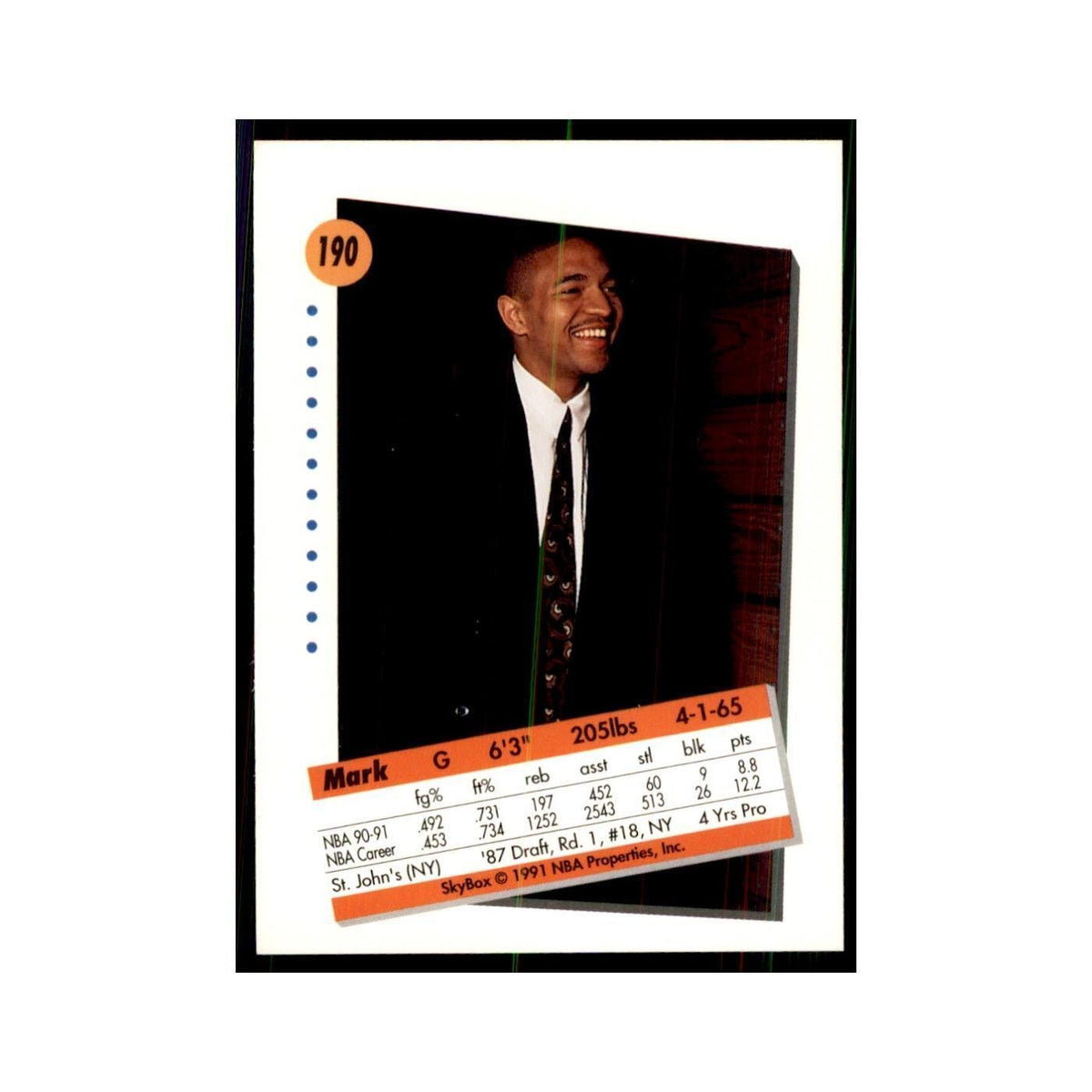 1991 SkyBox Mark Jackson Basketball Cards #190