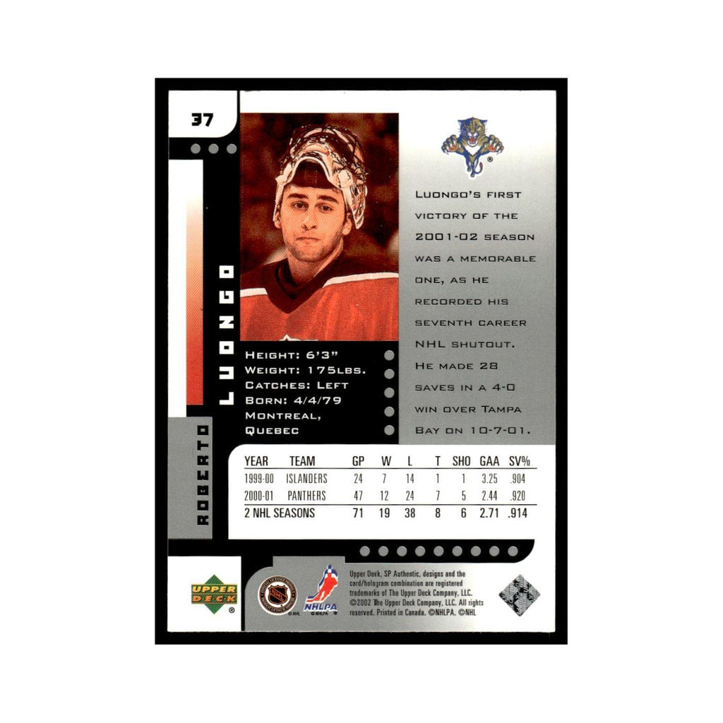 Roberto Luongo 2001 Upper Deck SP Authentic #37 Florida Panthers Hockey Card NM