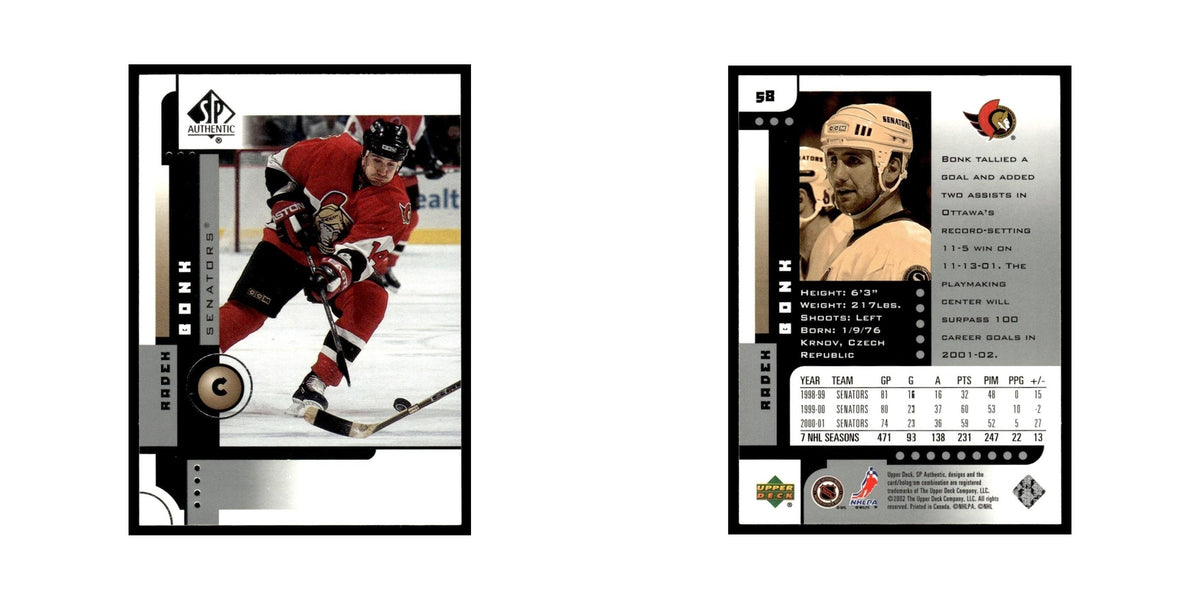 Radek Bonk 2001 Upper Deck SP Authentic #58 Ottawa Senators Hockey Card NM