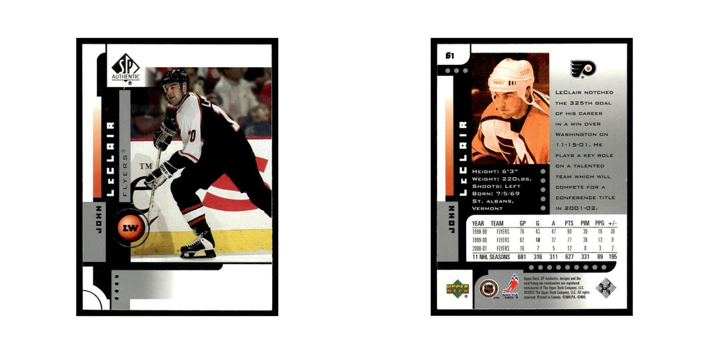 John LeClair 2001 Upper Deck SP Authentic #61 Philadelphia Flyers Hockey Card NM