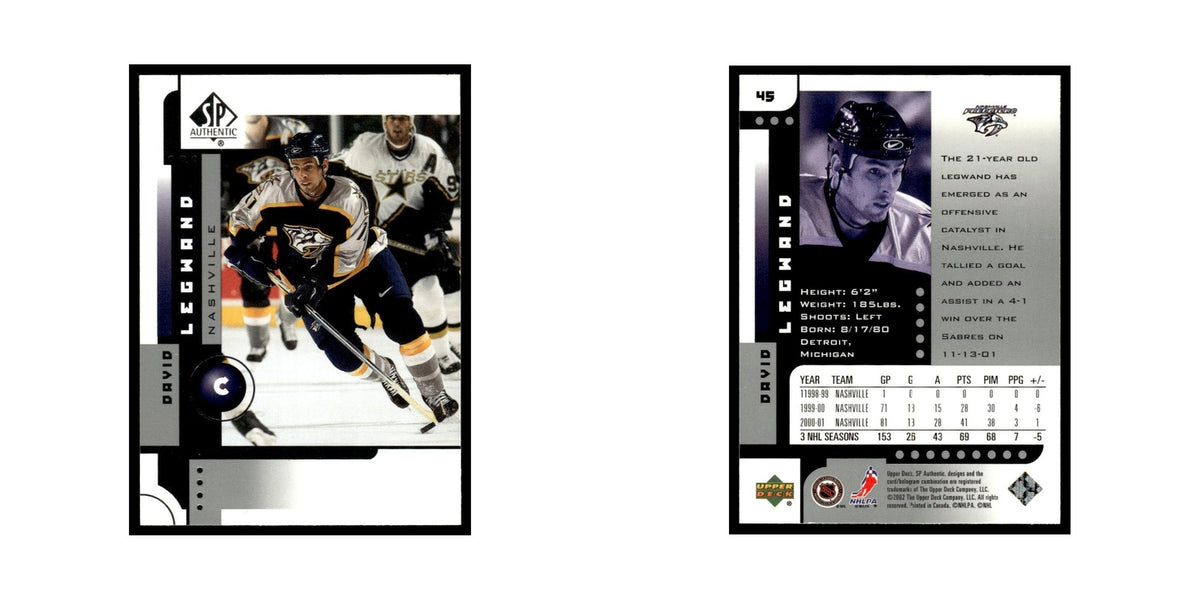 David Legwand 2001 Upper Deck SP Authentic #45 Nashville Predators NM
