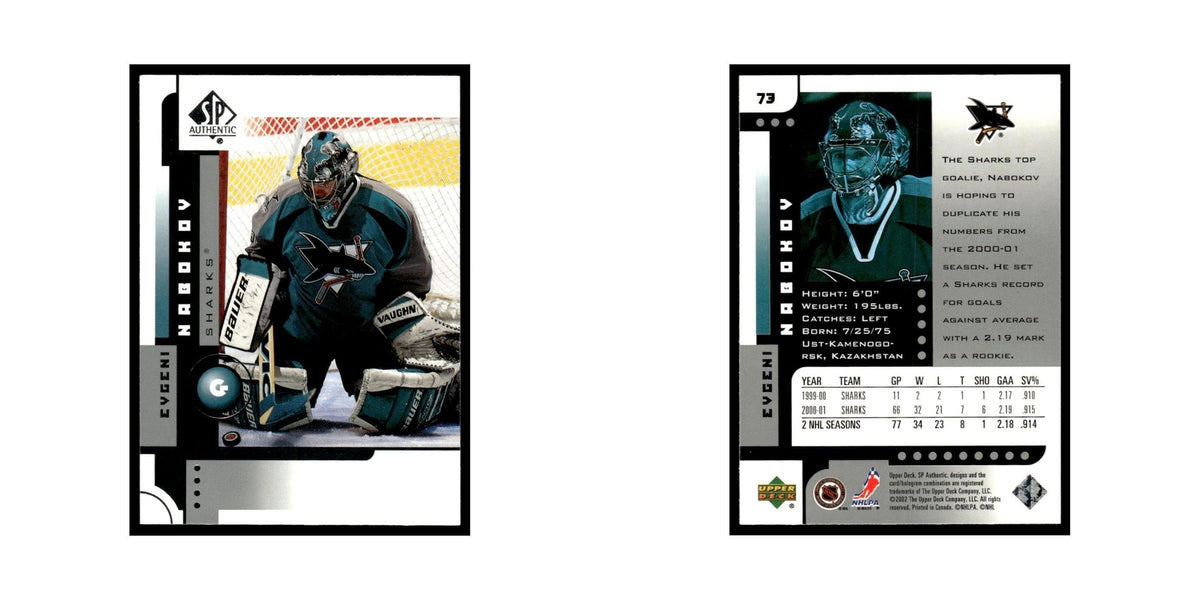 Evgeni Nabokov 2001 Upper Deck SP Authentic #73 San Jose Sharks Hockey Card NM