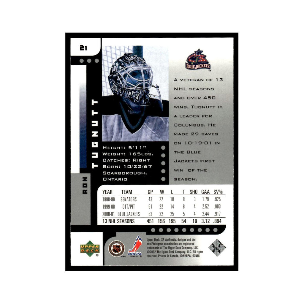 Ron Tugnutt 2001 Upper Deck SP Authentic #21 Columbus Blue Jackets NM