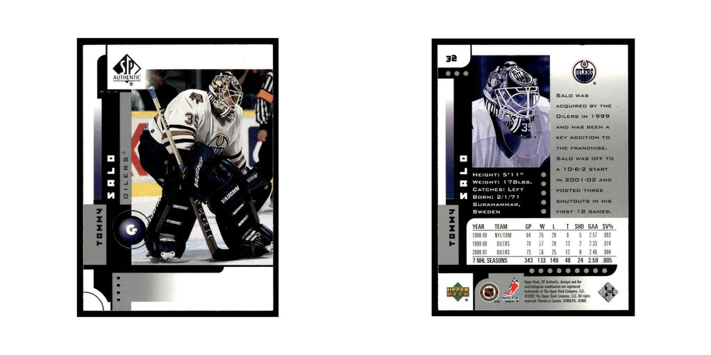 Tommy Salo 2001 Upper Deck SP Authentic #32 Edmonton Oilers Hockey Card NM