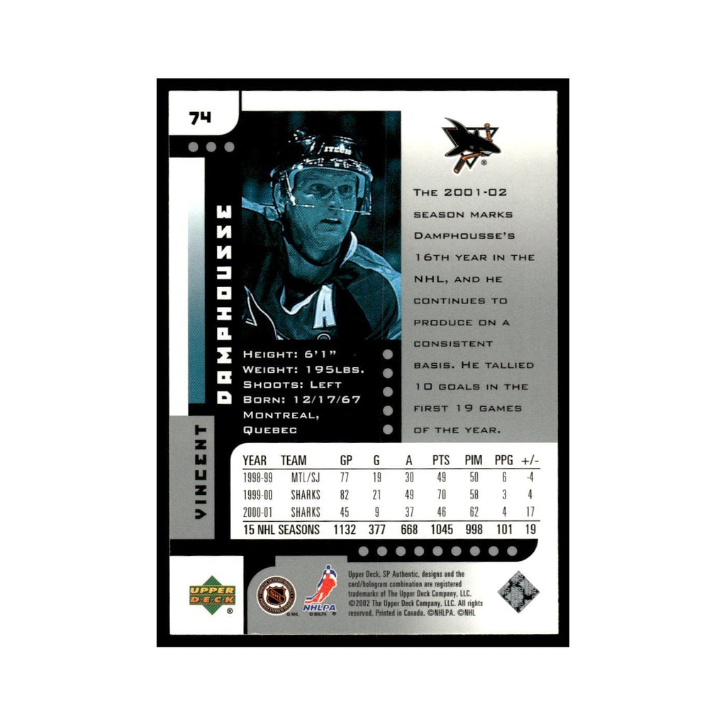 Vincent Damphousse 2001 Upper Deck SP Authentic #74 San Jose Sharks NM