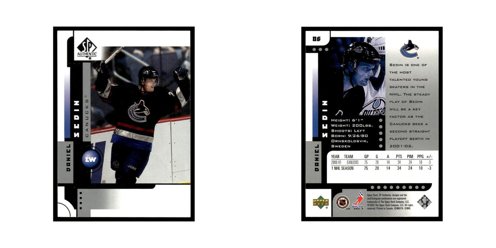 Daniel Sedin 2001 Upper Deck SP Authentic #86 Vancouver Canucks Hockey Card NM