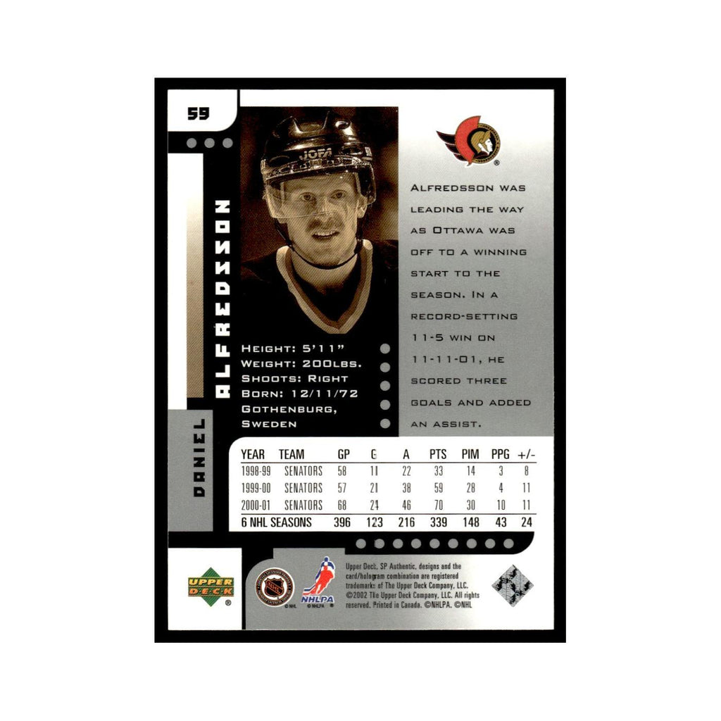 Daniel Alfredsson 2001 Upper Deck SP Authentic #59 Ottawa Senators NM