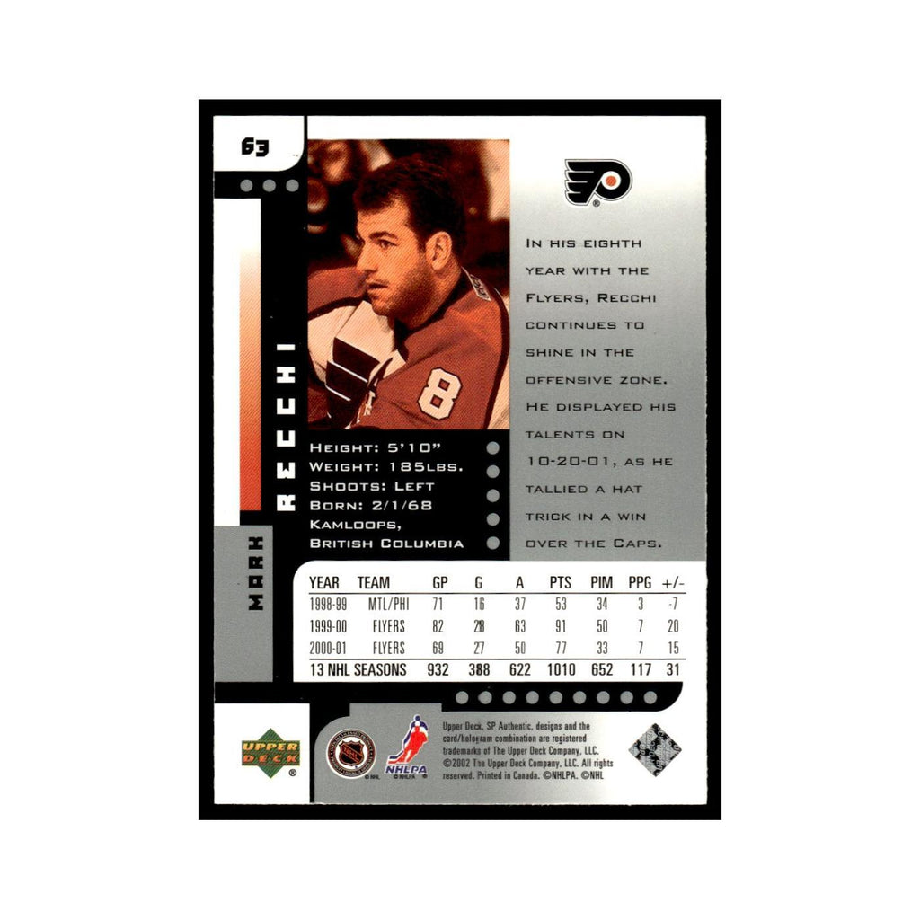 Mark Recchi 2001 Upper Deck SP Authentic #63 Philadelphia Flyers Hockey Card NM
