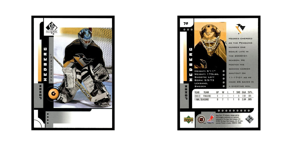 Johan Hedberg 2001 Upper Deck SP Authentic #70 Pittsburgh Penguins NM