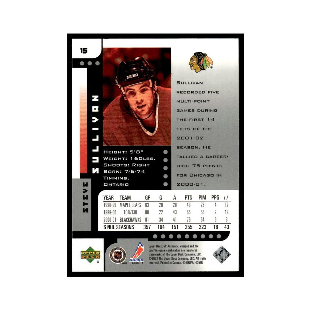 Steve Sullivan 2001 Upper Deck SP Authentic #15 Chicago Blackhawks NM