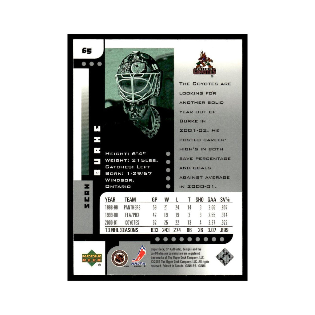 Sean Burke 2001 Upper Deck SP Authentic #65 Phoenix Coyotes Hockey Card NM