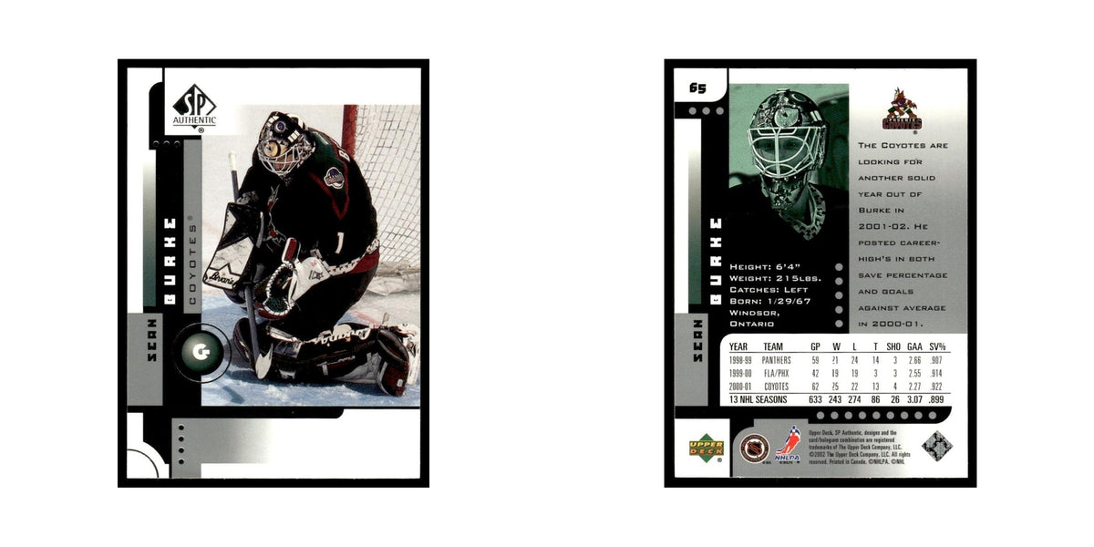 Sean Burke 2001 Upper Deck SP Authentic #65 Phoenix Coyotes Hockey Card NM