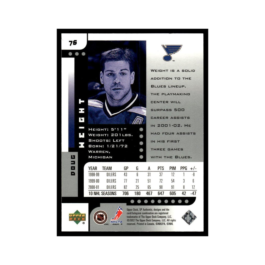 Doug Weight 2001 Upper Deck SP Authentic #76 St. Louis Blues Hockey Card NM