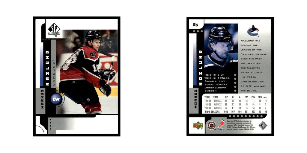Markus Naslund 2001 Upper Deck SP Authentic #85 Vancouver Canucks Hockey Card NM