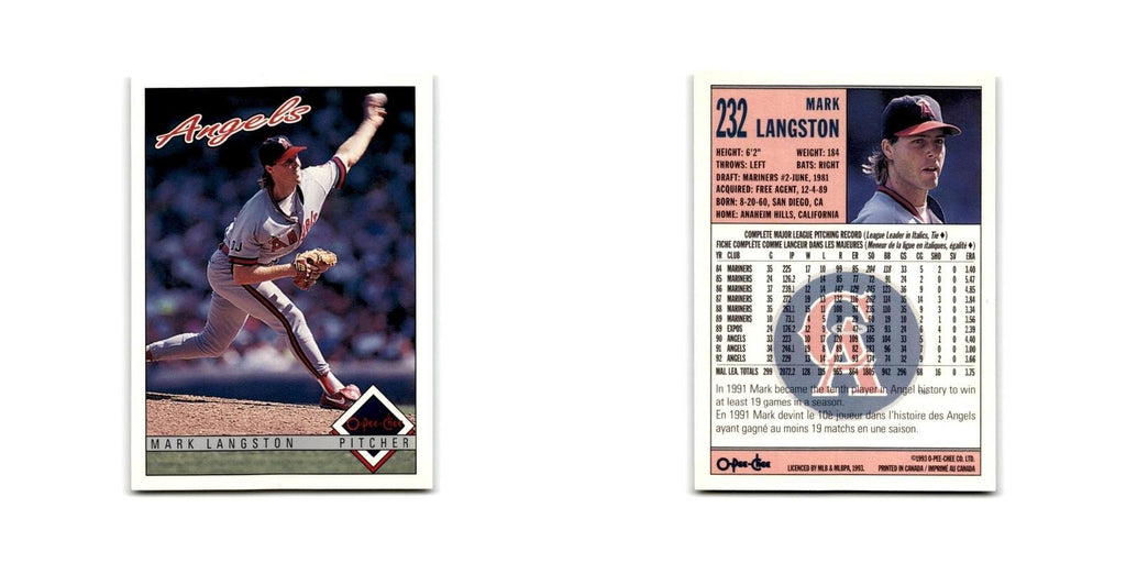 Mark Langston 1993 O-Pee-Chee #232 California Angels Baseball Card NM