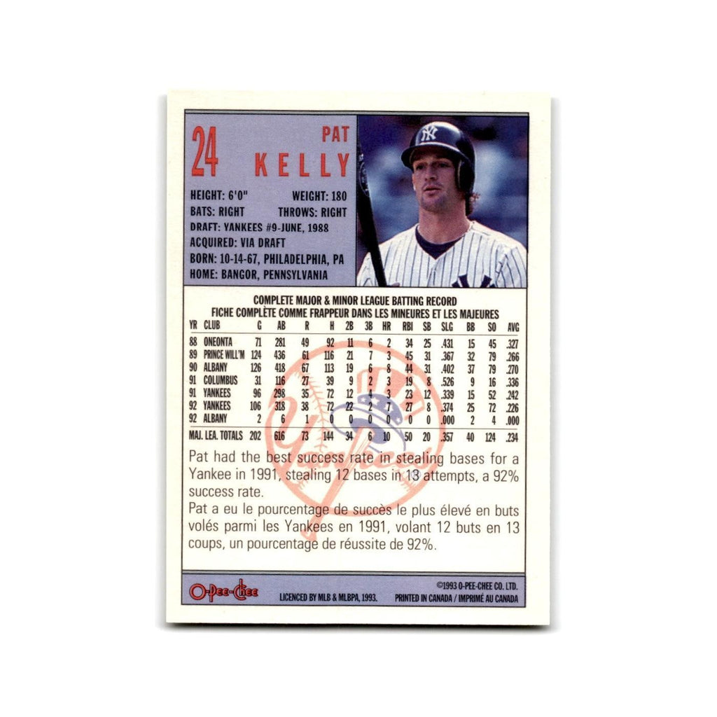 Pat Kelly 1993 O-Pee-Chee #24 New York Yankees Baseball Card NM