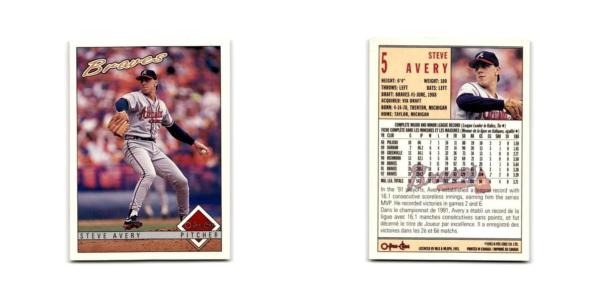 Steve Avery 1993 O-Pee-Chee #5 Atlanta Braves Baseball Card NM