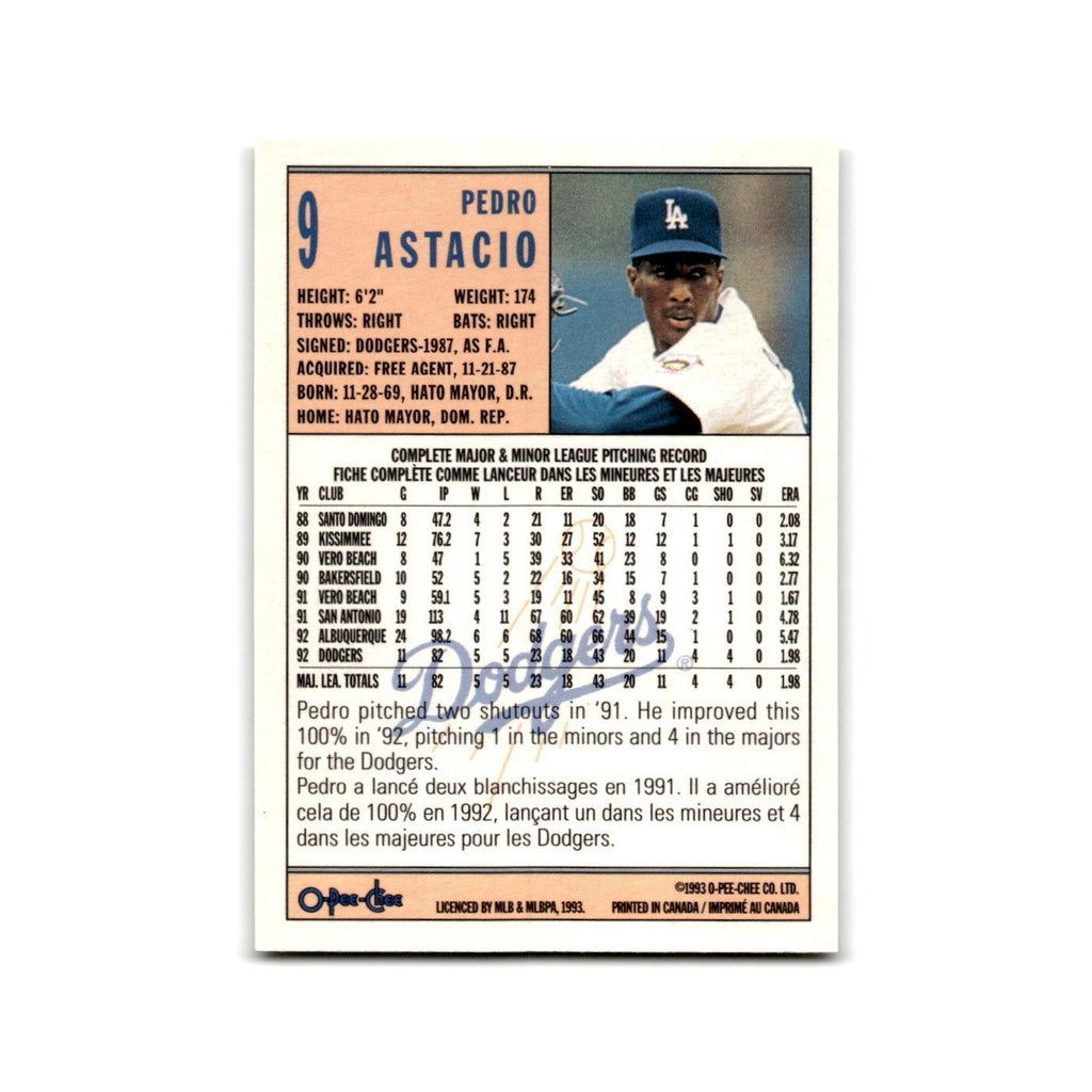 Pedro Astacio Rookie 1993 O-Pee-Chee #9 Los Angeles Dodgers Baseball Card NM