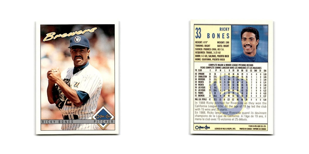 Ricky Bones 1993 O-Pee-Chee #33 Milwaukee Brewers Baseball Card NM