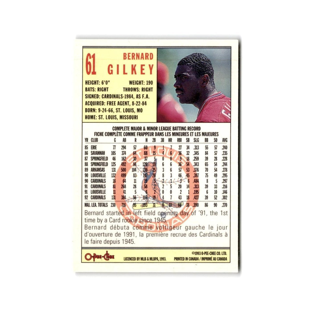 Bernard Gilkey 1993 O-Pee-Chee #61 St. Louis Cardinals Baseball Card NM