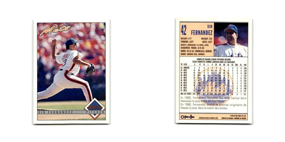 Sid Fernandez 1993 O-Pee-Chee #42 New York Mets Baseball Card NM
