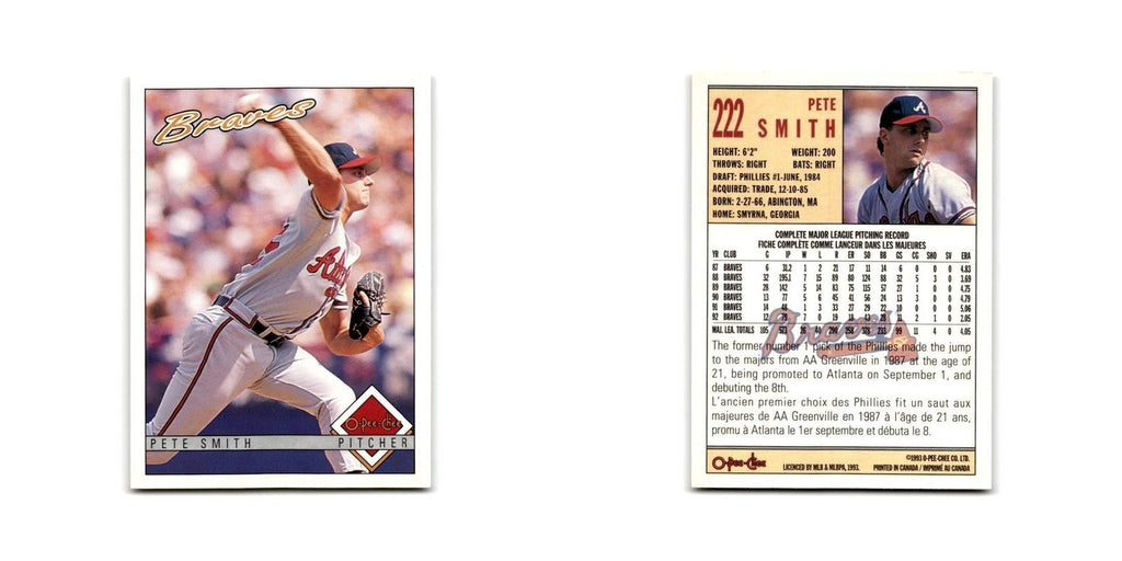 Pete Smith 1993 O-Pee-Chee #222 Atlanta Braves Baseball Card NM