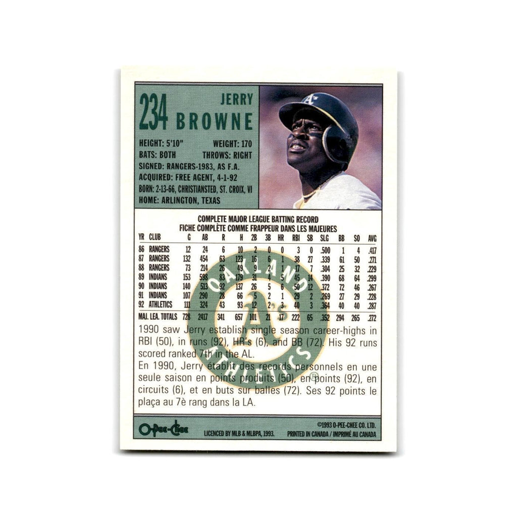 Jerry Browne 1993 O-Pee-Chee #234 Oakland Athletics Baseball Card NM