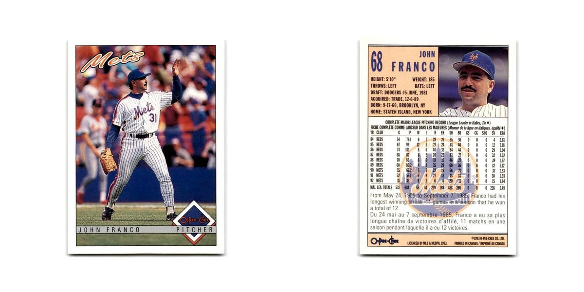 John Franco 1993 O-Pee-Chee #68 New York Mets Baseball Card NM
