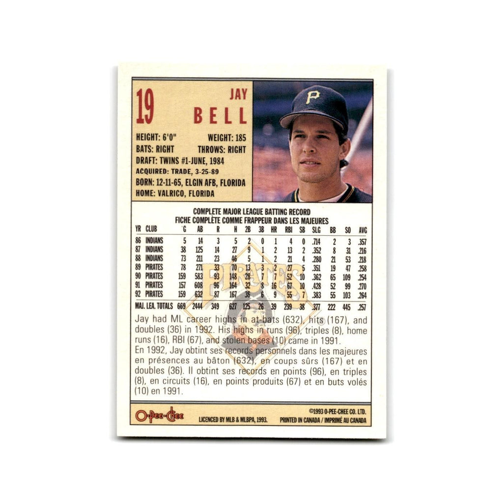Jay Bell 1993 O-Pee-Chee #19 Pittsburgh Pirates Baseball Card NM