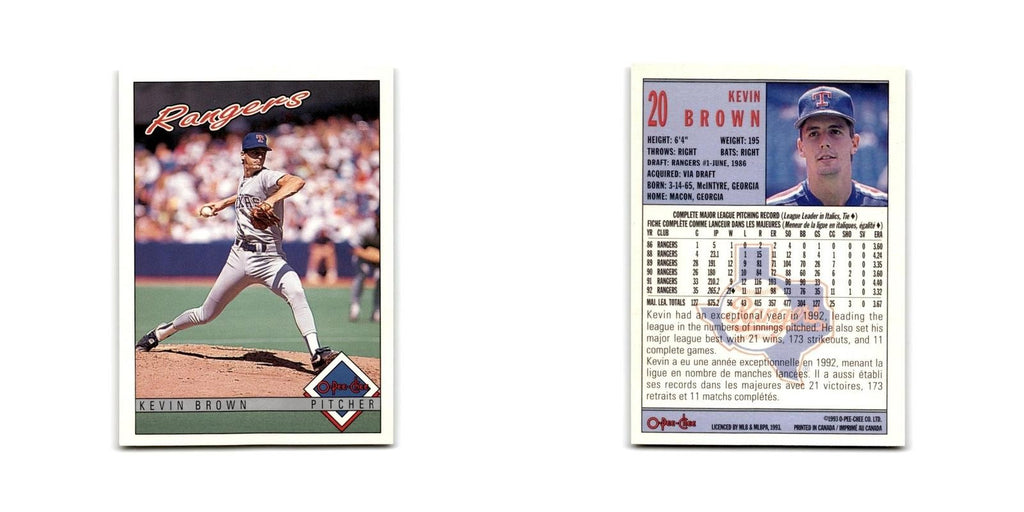 Kevin Brown 1993 O-Pee-Chee #20 Texas Rangers Baseball Card NM
