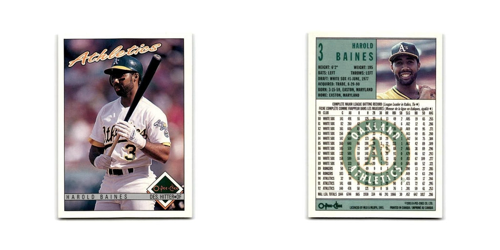 Harold Baines 1993 O-Pee-Chee #3 Oakland Athletics Baseball Card NM