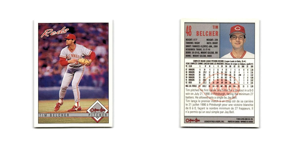 Tim Belcher 1993 O-Pee-Chee #48 Cincinnati Reds Baseball Card NM