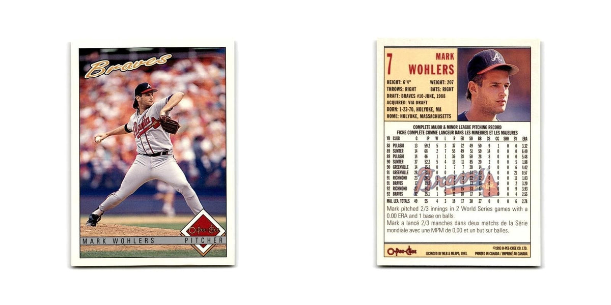 Mark Wohlers 1993 O-Pee-Chee #7 Atlanta Braves Baseball Card NM