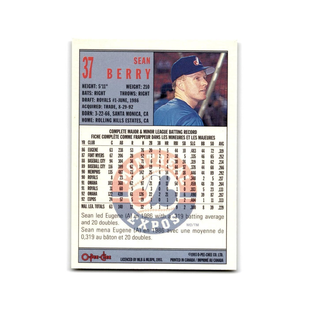 Sean Berry 1993 O-Pee-Chee #37 Montreal Expos Baseball Card NM
