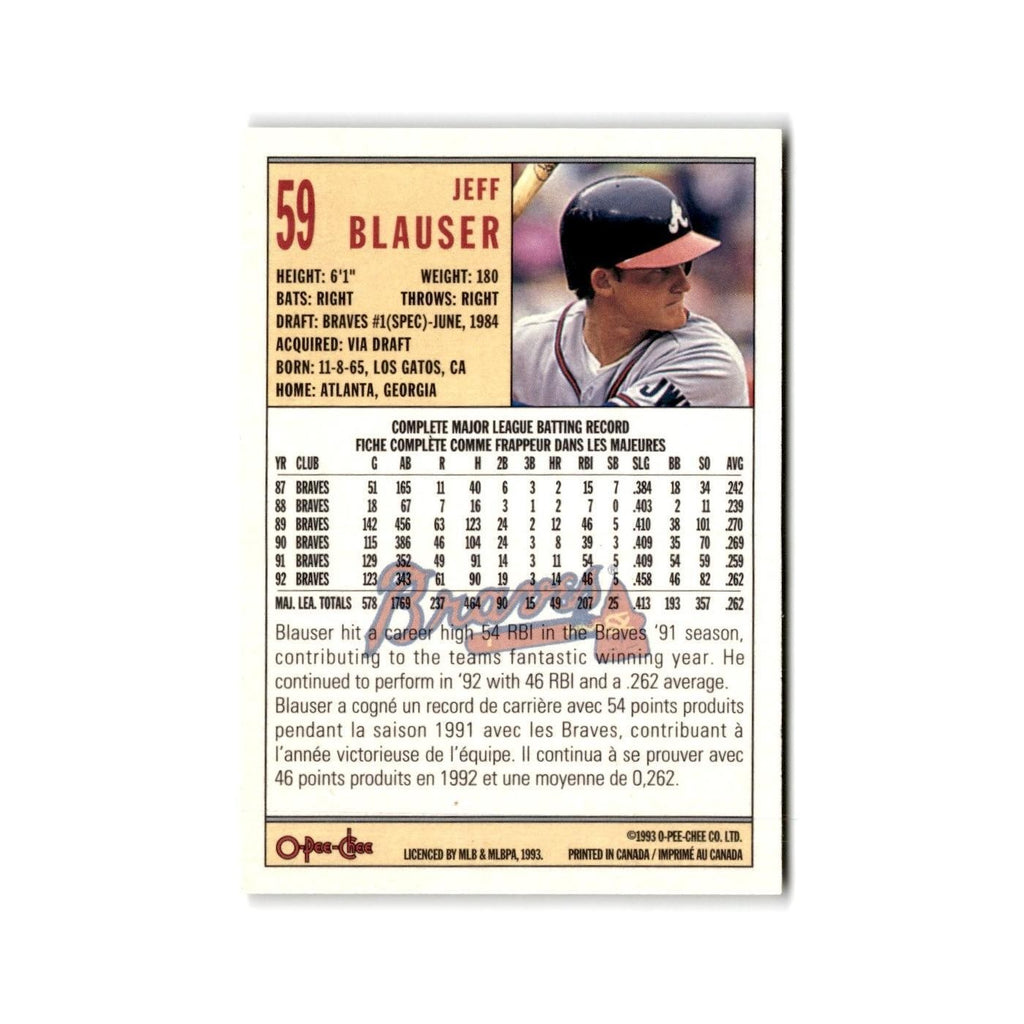 Jeff Blauser 1993 O-Pee-Chee #59 Atlanta Braves Baseball Card NM