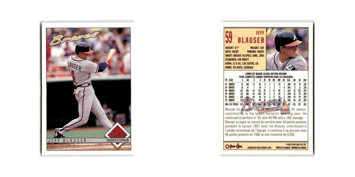 Jeff Blauser 1993 O-Pee-Chee #59 Atlanta Braves Baseball Card NM