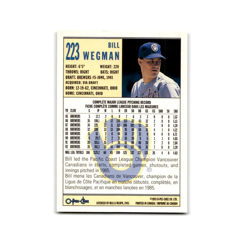 Bill Wegman 1993 O-Pee-Chee #223 Milwaukee Brewers Baseball Card NM