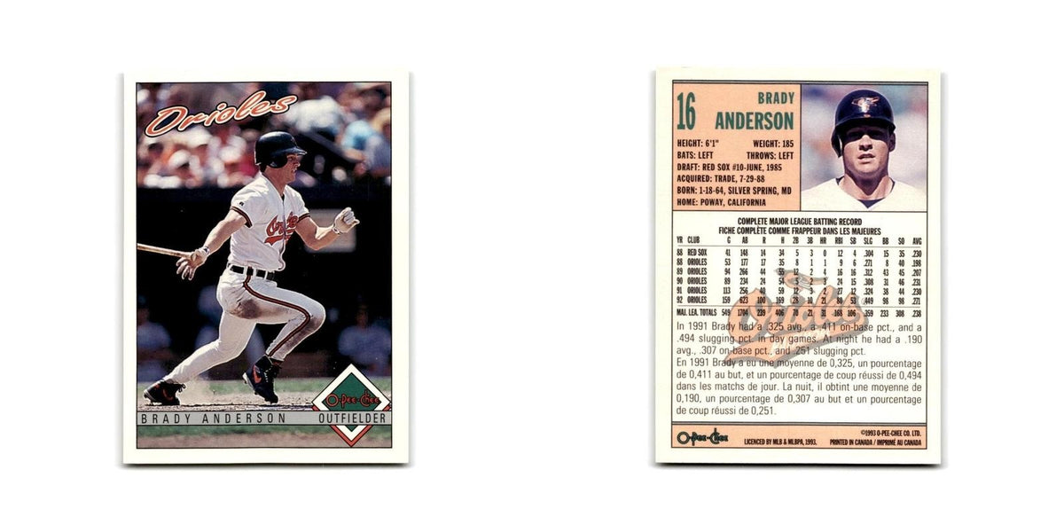 Brady Anderson 1993 O-Pee-Chee #16 Baltimore Orioles Baseball Card NM